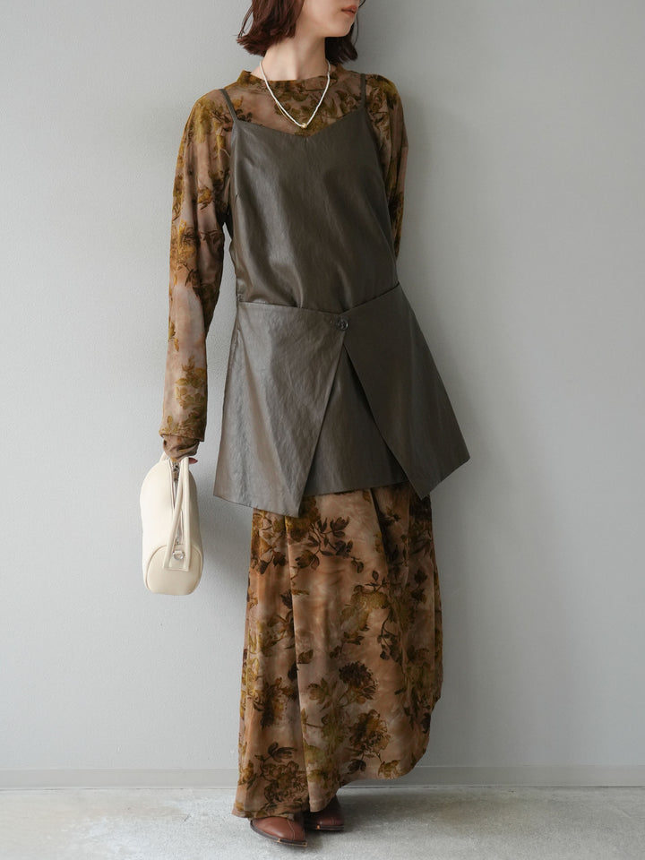 [予約]レイヤードレザーキャミソールチュニック/ブラウン