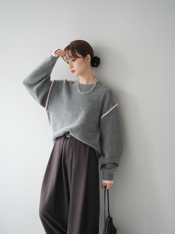 [予約]バイカラーパイピングニットプルオーバー/gray