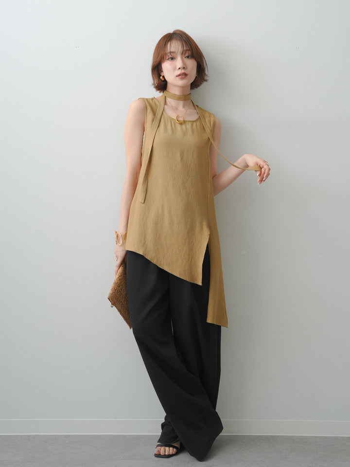 [SET]タイ付アシメヘムノースリトップス+リラックスドレープスウェットパンツ(2set)