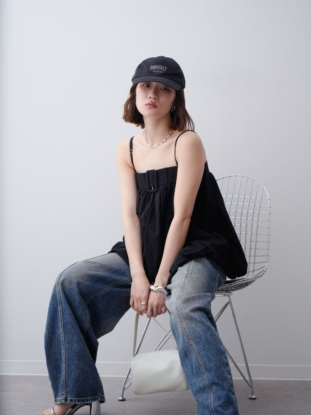 [予約]バックル付バルーンキャミトップス/black