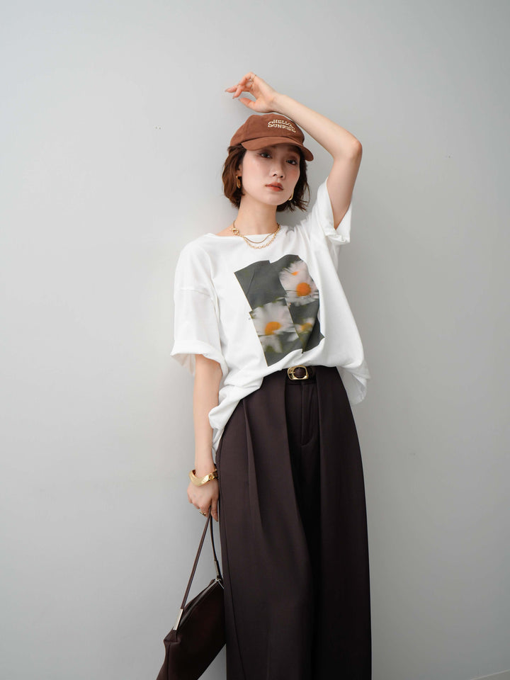 [SET]フラワーフォトTEE+ベルトループデザインワイドパンツ(2set)