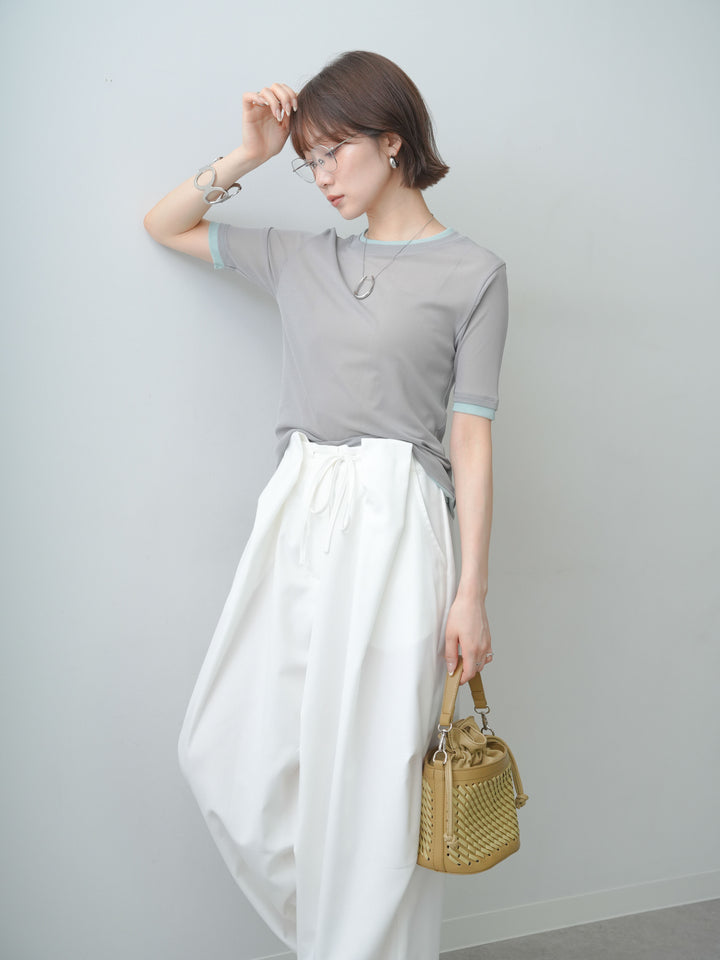 [予約]トリムレイヤードシアー半袖トップス/gray