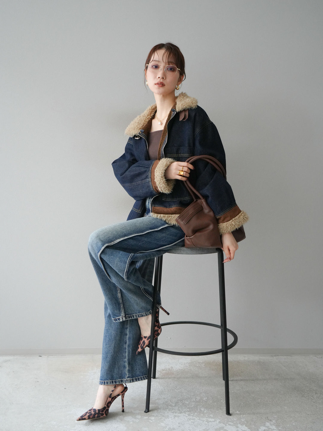 [予約]スタンドカラーファー×デニムジャケット/indigo