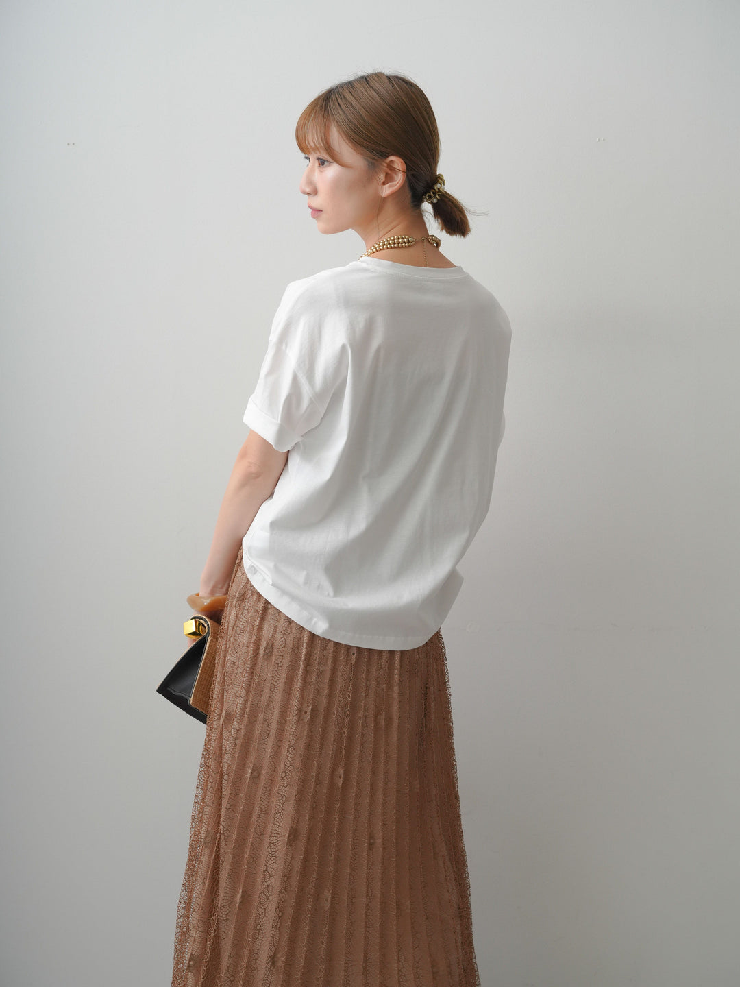[SET]箔プリントボックスTEE+フローラルレースプリーツスカート(2set)
