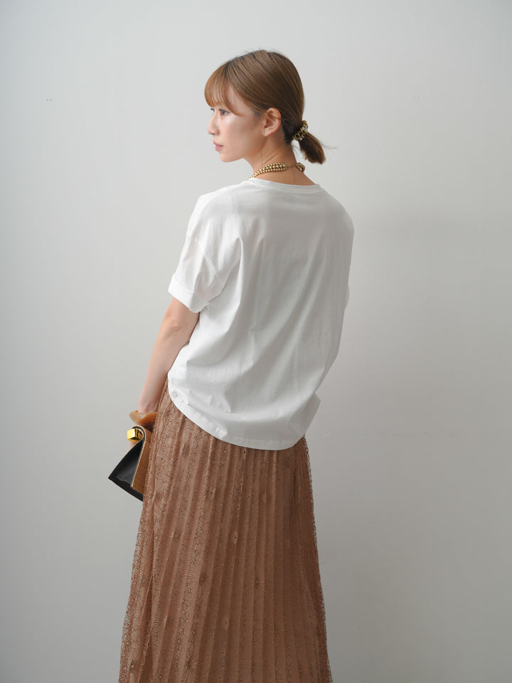 [SET]箔プリントボックスTEE+フローラルレースプリーツスカート(2set)