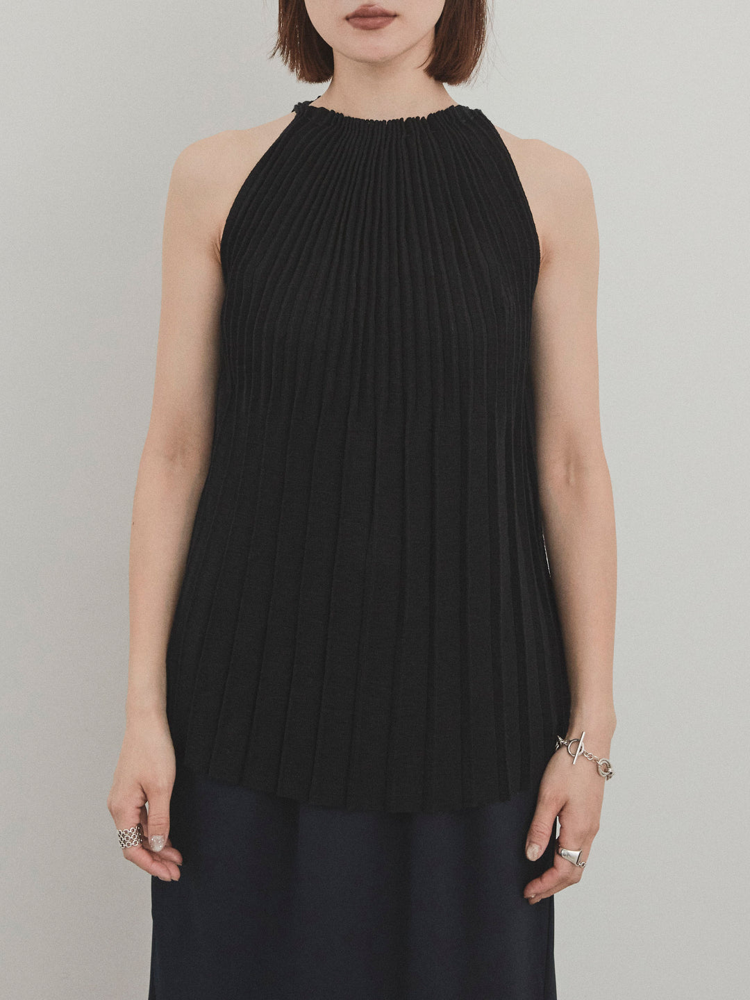 [予約]プリーツニットキャミソール/ブラック