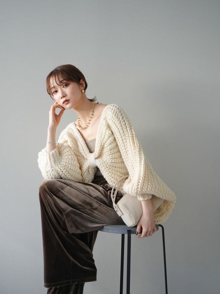 [予約]ローゲージ畦編みドルマンニットボレロ/ivory