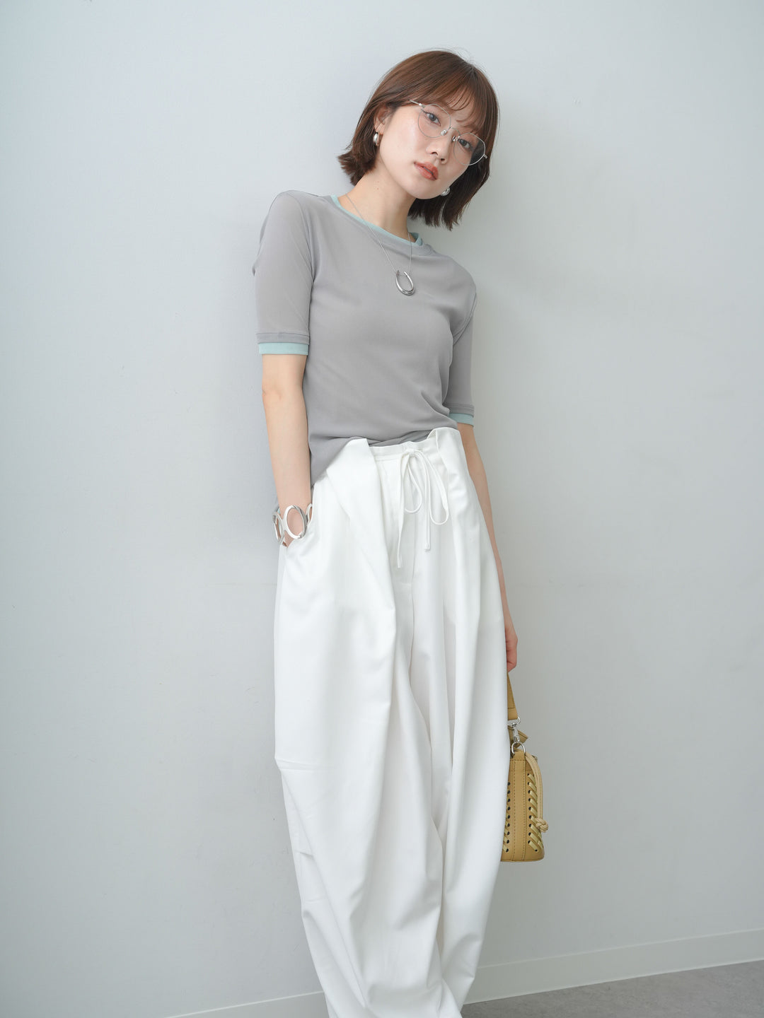 [SET]トリムレイヤードシアー半袖トップス+トリムレイヤードシアー半袖トップス(2set)