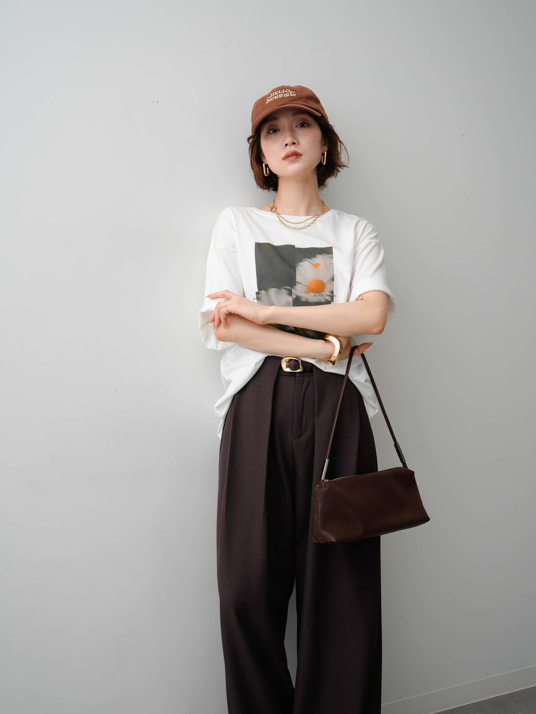 [SET]フラワーフォトTEE+ベルトループデザインワイドパンツ(2set)