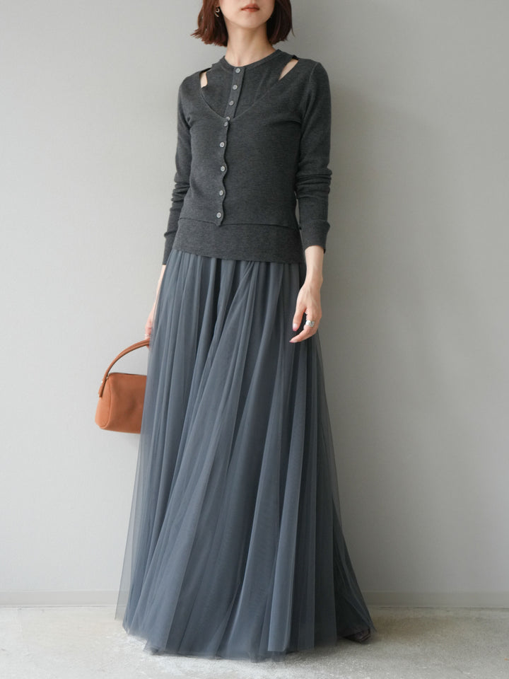 [予約]レイヤードデザインニットカーディガン/チャコール