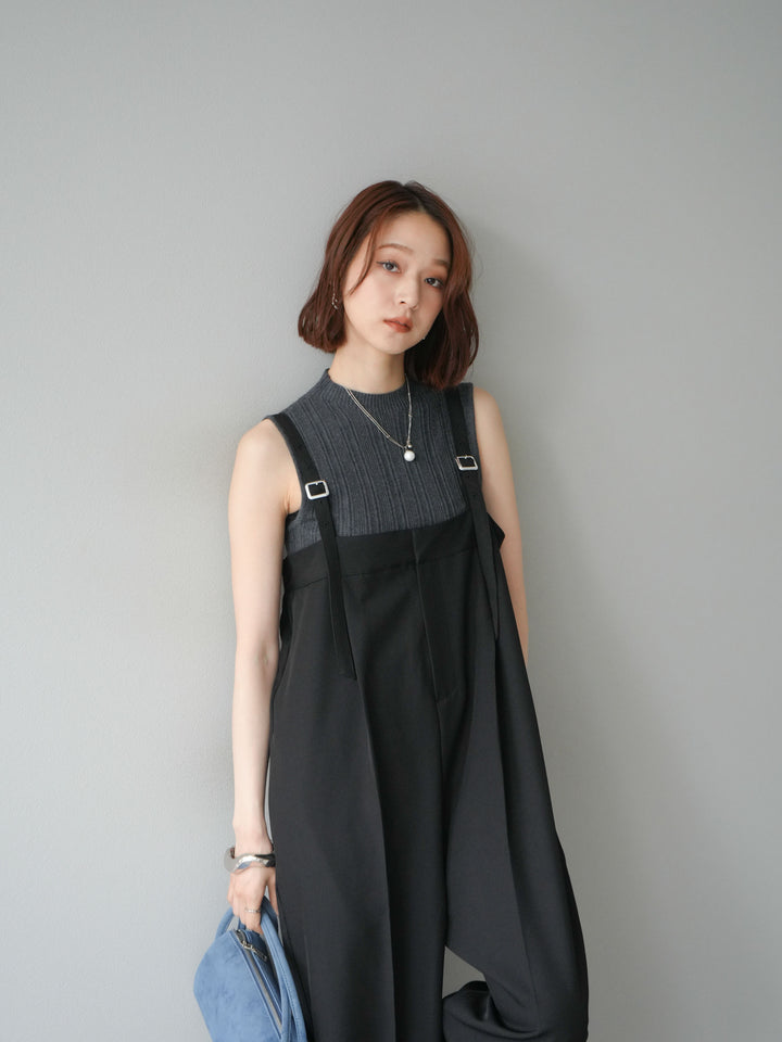 [予約]スリーブレスランダムリブニットトップス/グレー