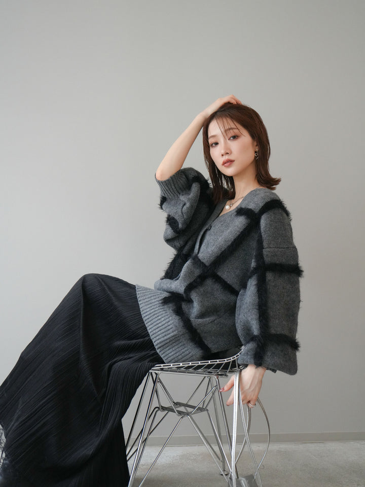 [予約]ミックスシャギーチェックカーディガン/charcoal