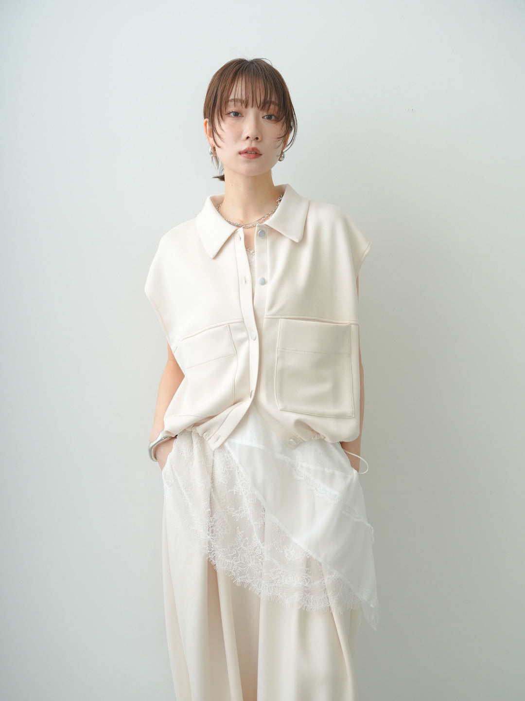 [SET]ヘムアシメレースドッキングノースリトップス+ヘムアシメレースドッキングノースリトップス(2set)