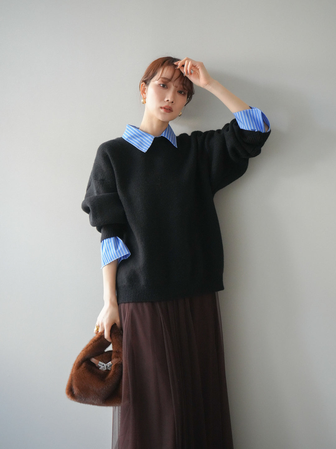 [予約]2WAY襟ニットプルオーバー/black