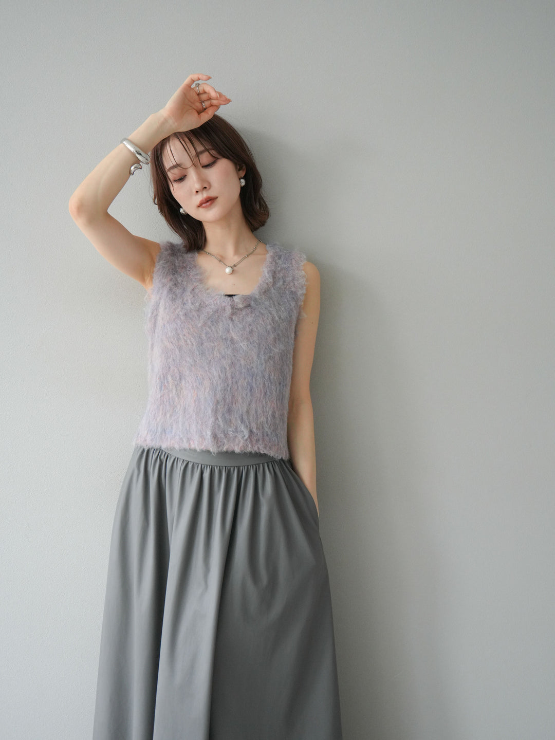 [予約]ミックスシャギーUネックベスト/パープル