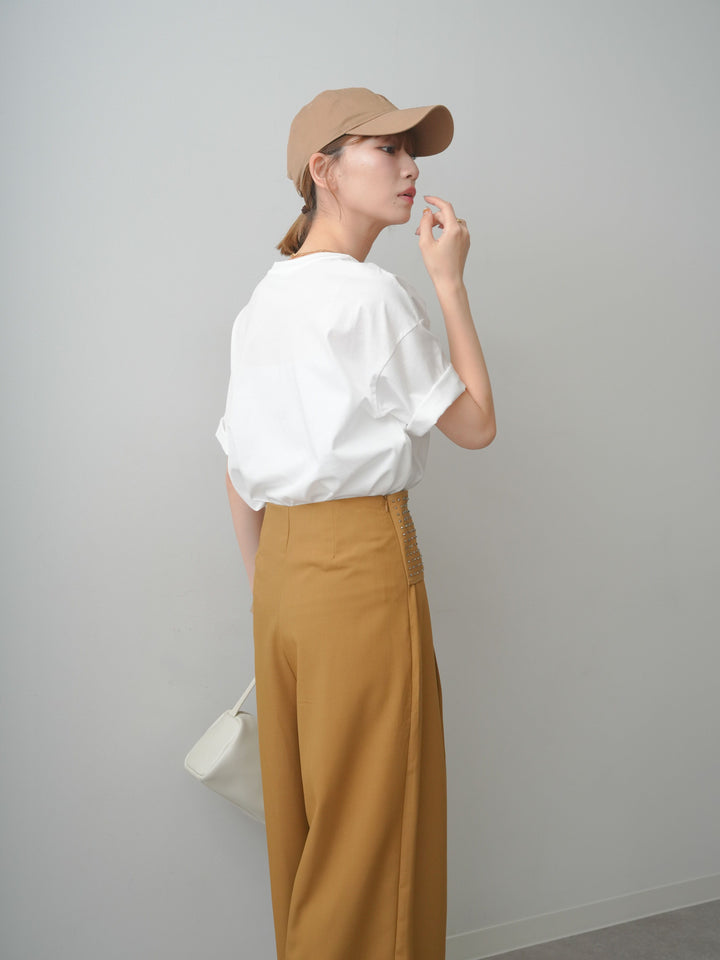 [SET]箔プリントボックスTEE+ビジューベルトタックワイドパンツ(2set)