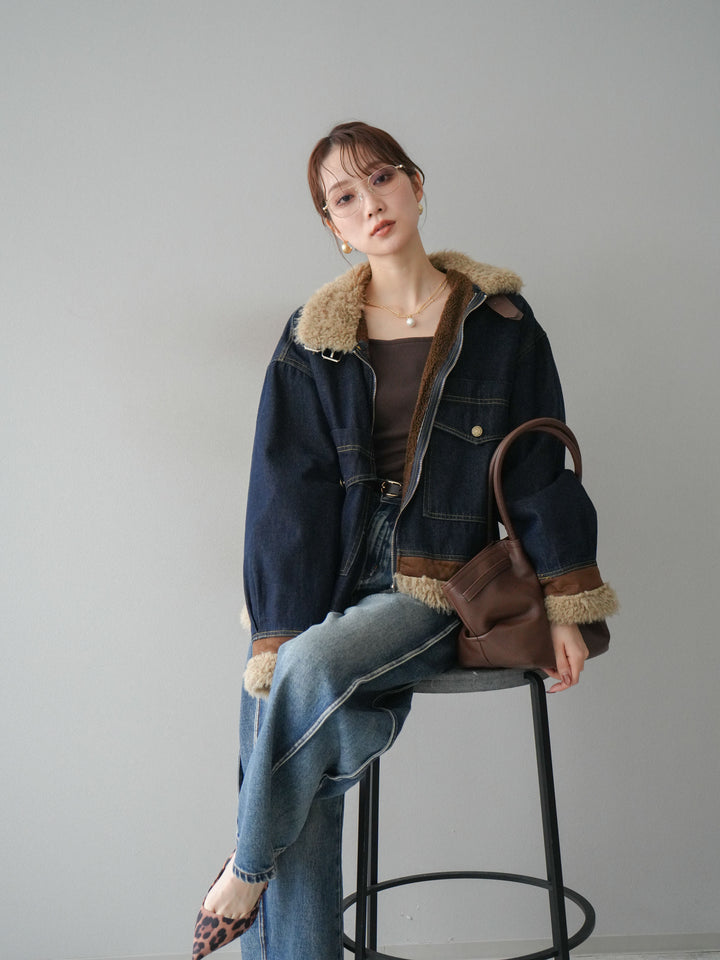 [予約]スタンドカラーファー×デニムジャケット/indigo