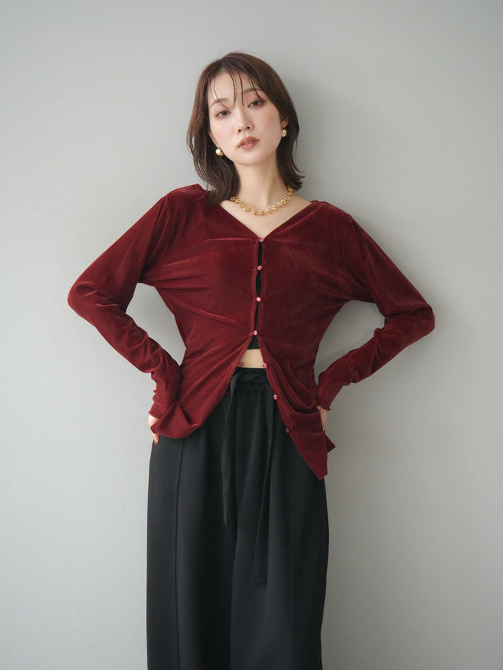 [予約]ベロアカーディガン/bordeaux