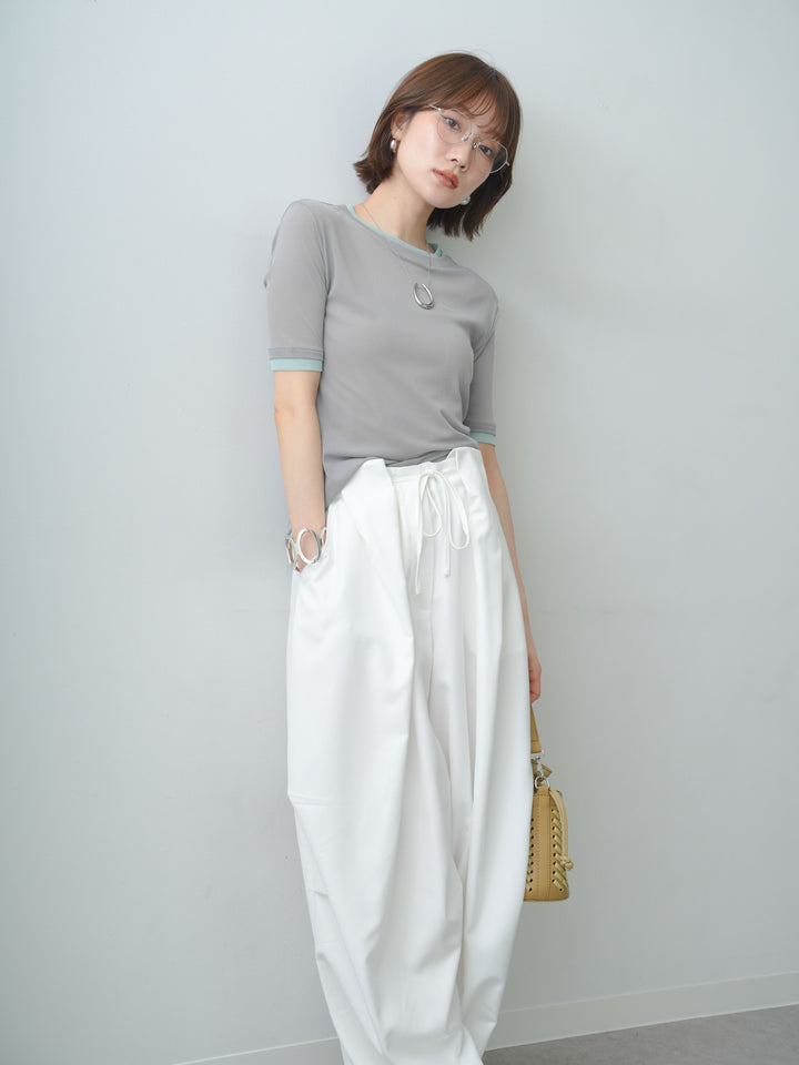 [予約]トリムレイヤードシアー半袖トップス/gray