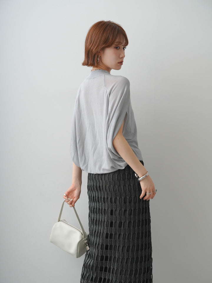 [予約]ボトルネックドロップショルダーニットトップス/grey