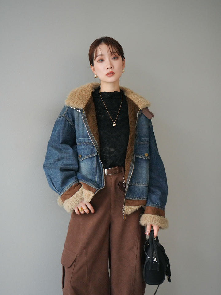 [予約]スタンドカラーファー×デニムジャケット/blue