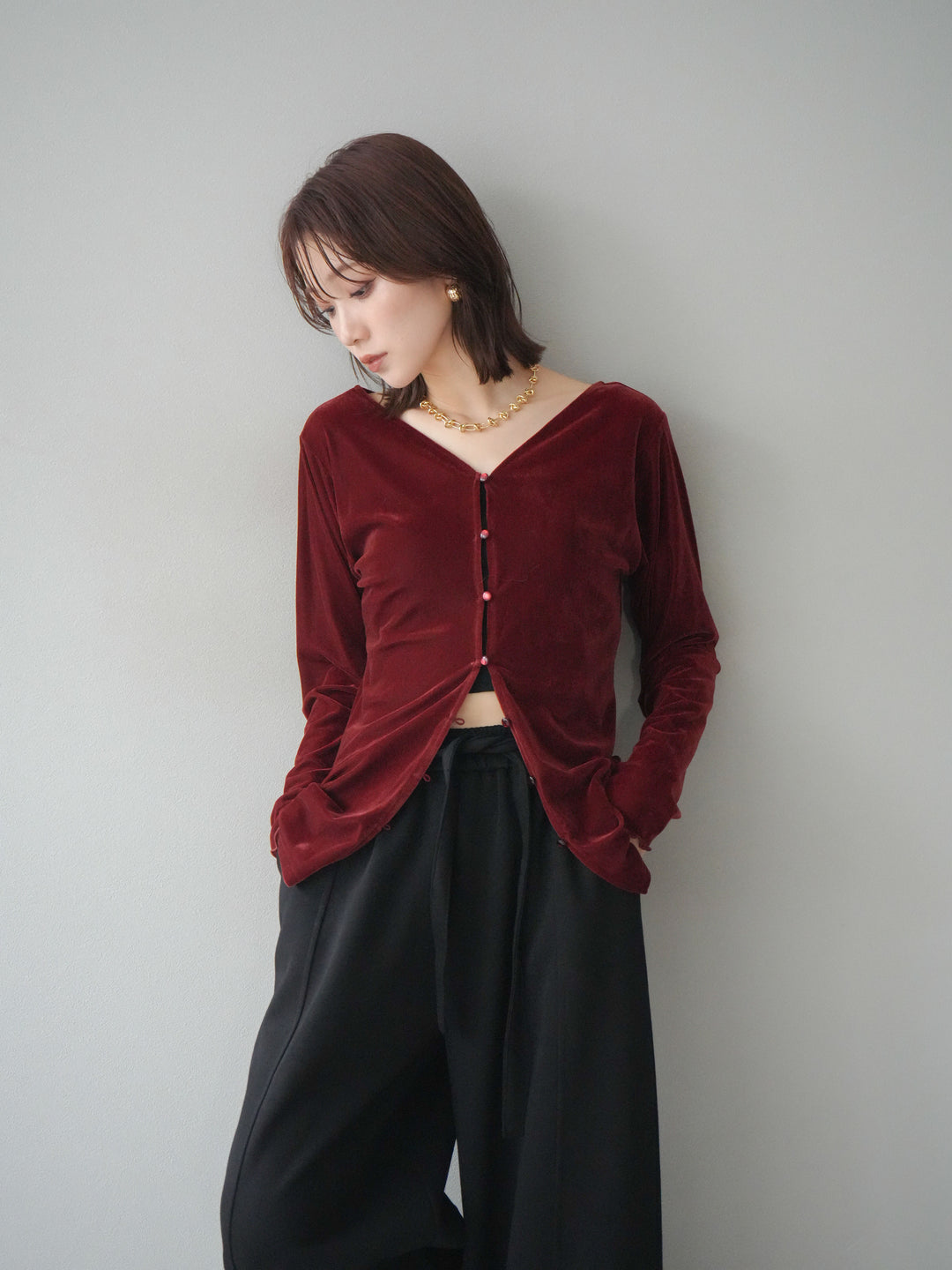[予約]ベロアカーディガン/bordeaux