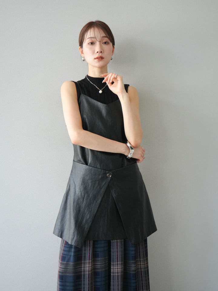 [予約]レイヤードレザーキャミソールチュニック/ブラック