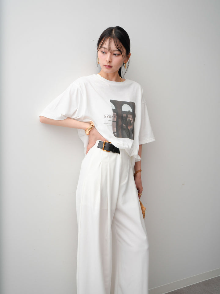 [SET]フォトプリントロゴTEE+アシンメトリーベルトタックワイドパンツ(2set)