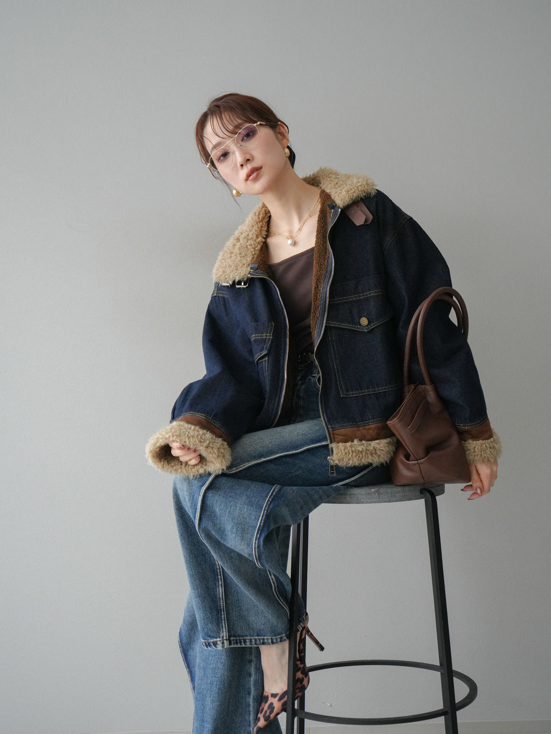 [予約]スタンドカラーファー×デニムジャケット/indigo