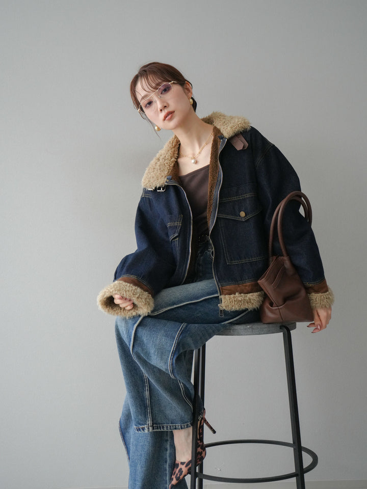 [予約]スタンドカラーファー×デニムジャケット/indigo