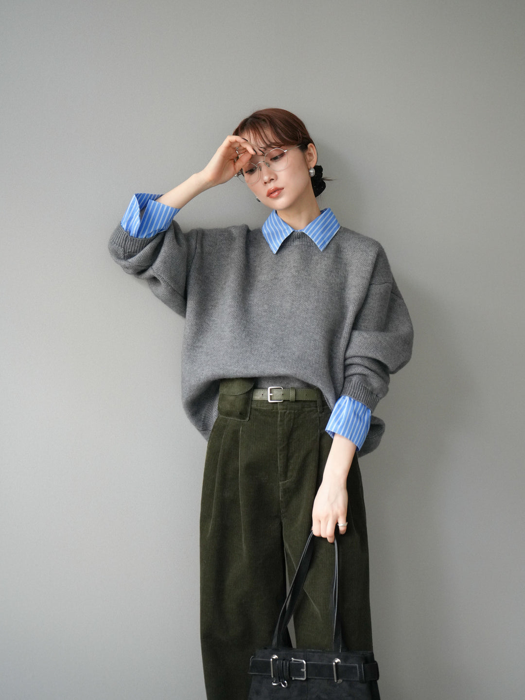 [予約]2WAY襟ニットプルオーバー/gray