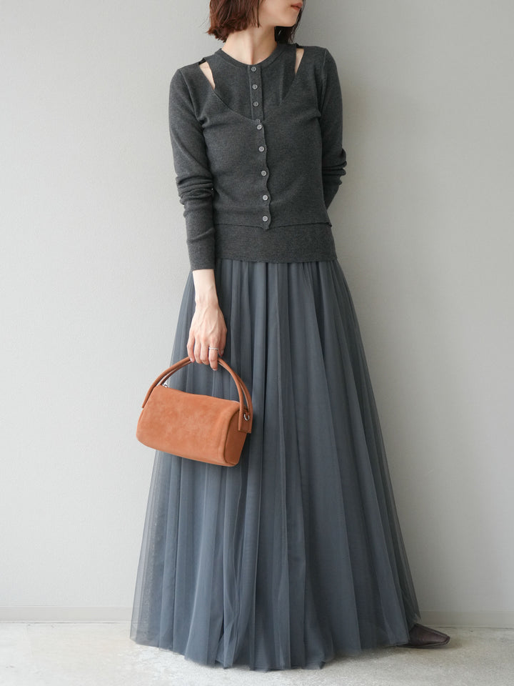 [予約]レイヤードデザインニットカーディガン/チャコール