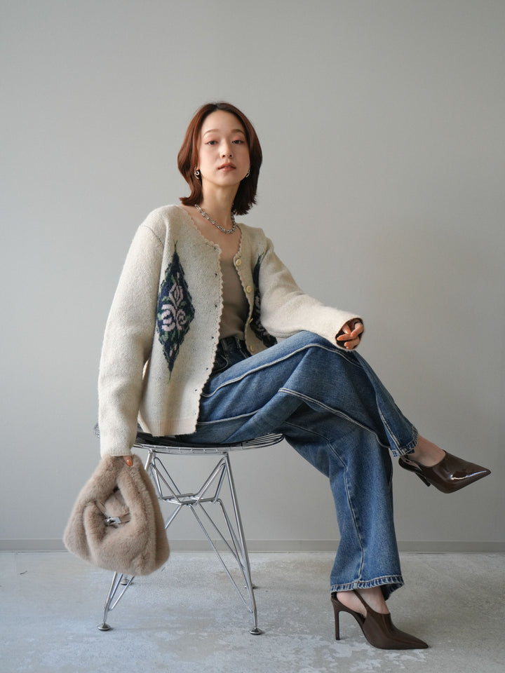 [予約]アンティークフラワージャガードニットカーディガン/ivory