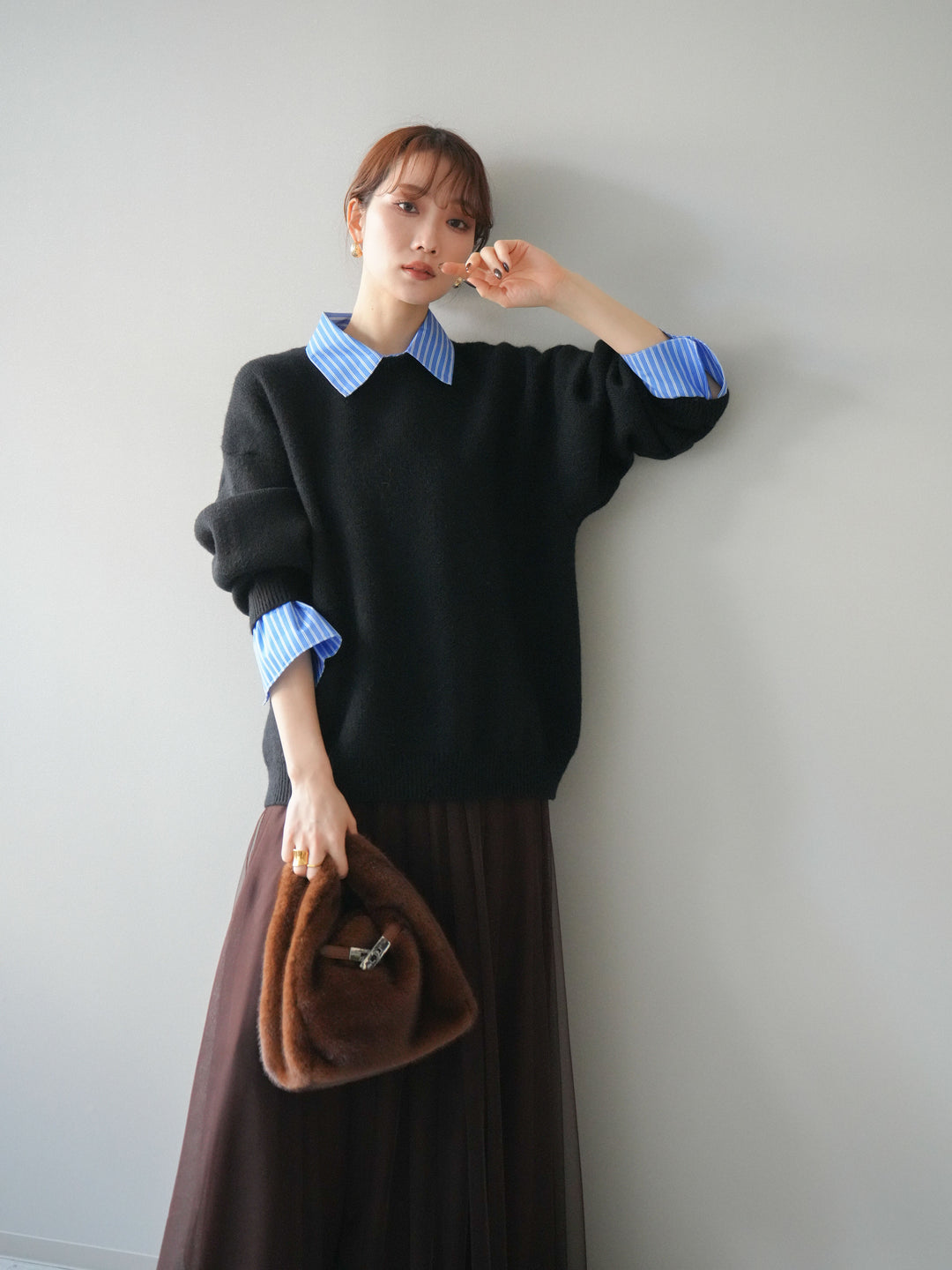 [予約]2WAY襟ニットプルオーバー/black