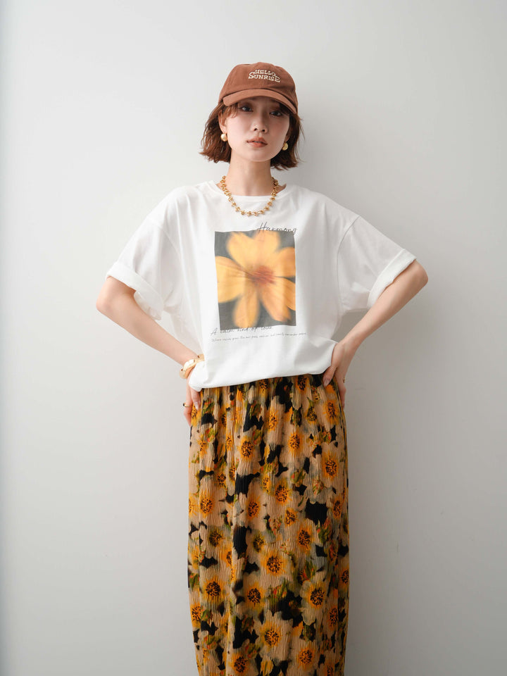 【着回しセット】フラワーフォトTEE+フラワープリントドレープタックパンツ+フラワープリントIラインギャザースカート(3set)