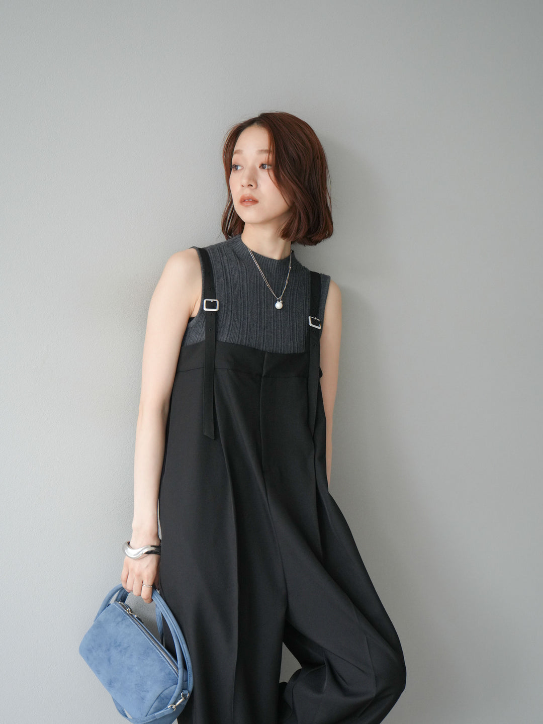 [予約]スリーブレスランダムリブニットトップス/グレー