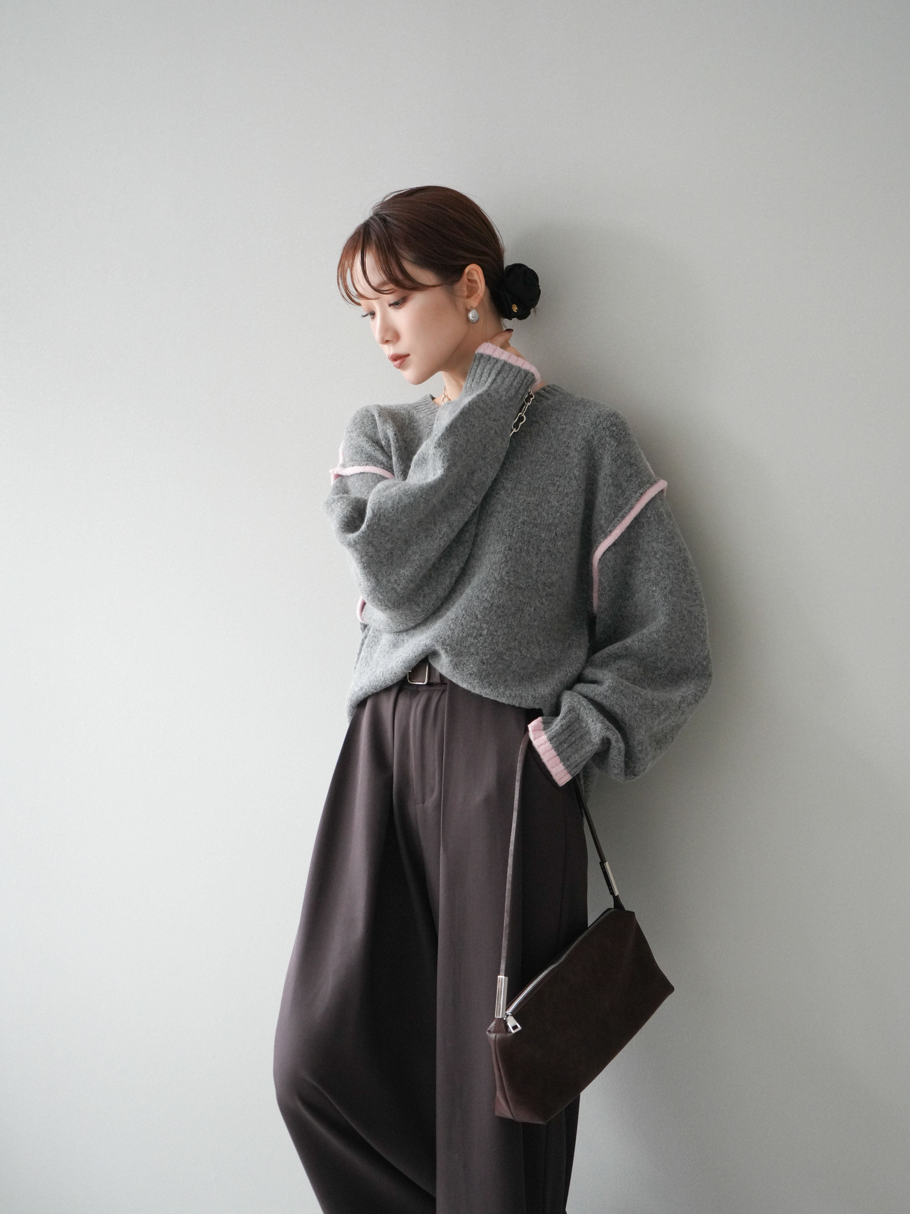 予約]バイカラーパイピングニットプルオーバー/gray – Lumier