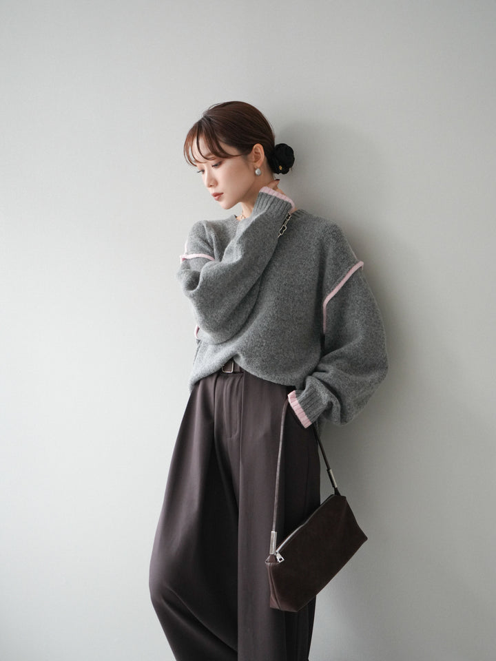 [予約]バイカラーパイピングニットプルオーバー/gray