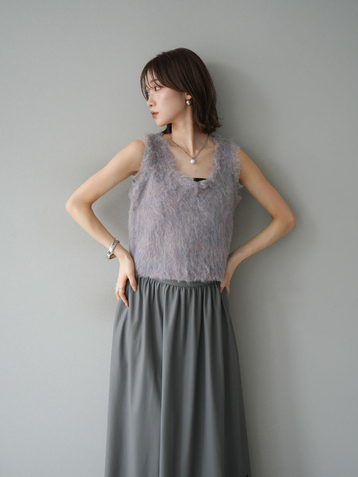 [予約]ミックスシャギーUネックベスト/グリーン