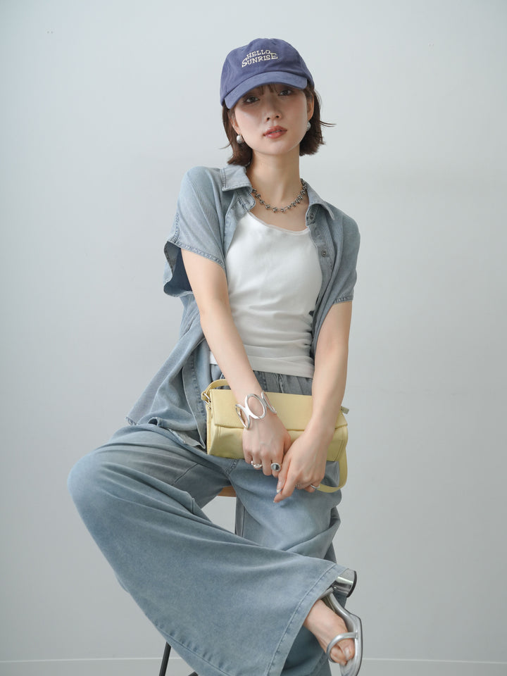 【套裝】Nuance Wash 無袖襯衫 & Drape Easy 長褲套裝 + 帶內置胸罩的羅紋薄紗背心（兩件套）