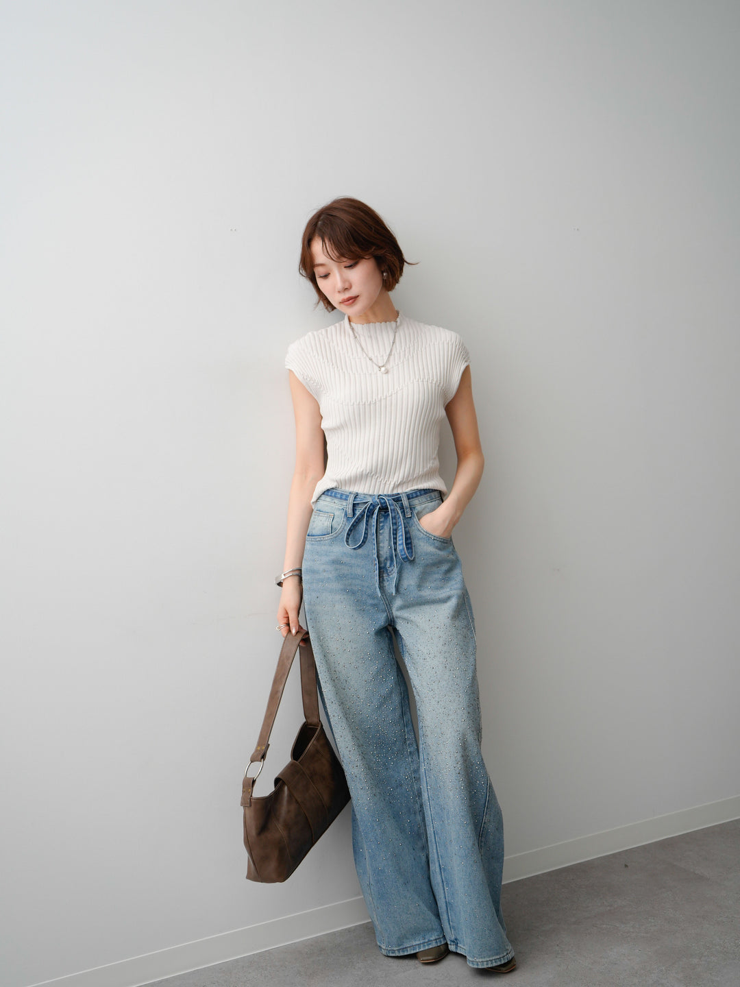 【套裝】Mode Line 羅紋法式針織上衣 + Mode Line 羅紋法式針織上衣（兩件套）