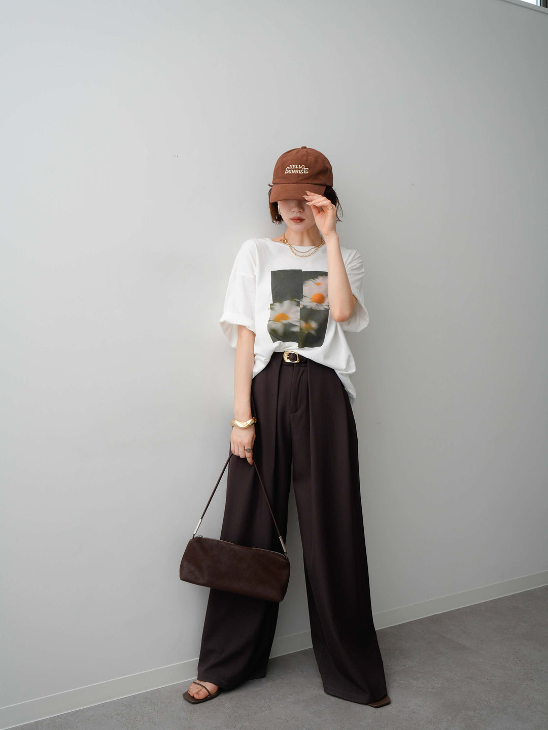 [SET]フラワーフォトTEE+ベルトループデザインワイドパンツ(2set)