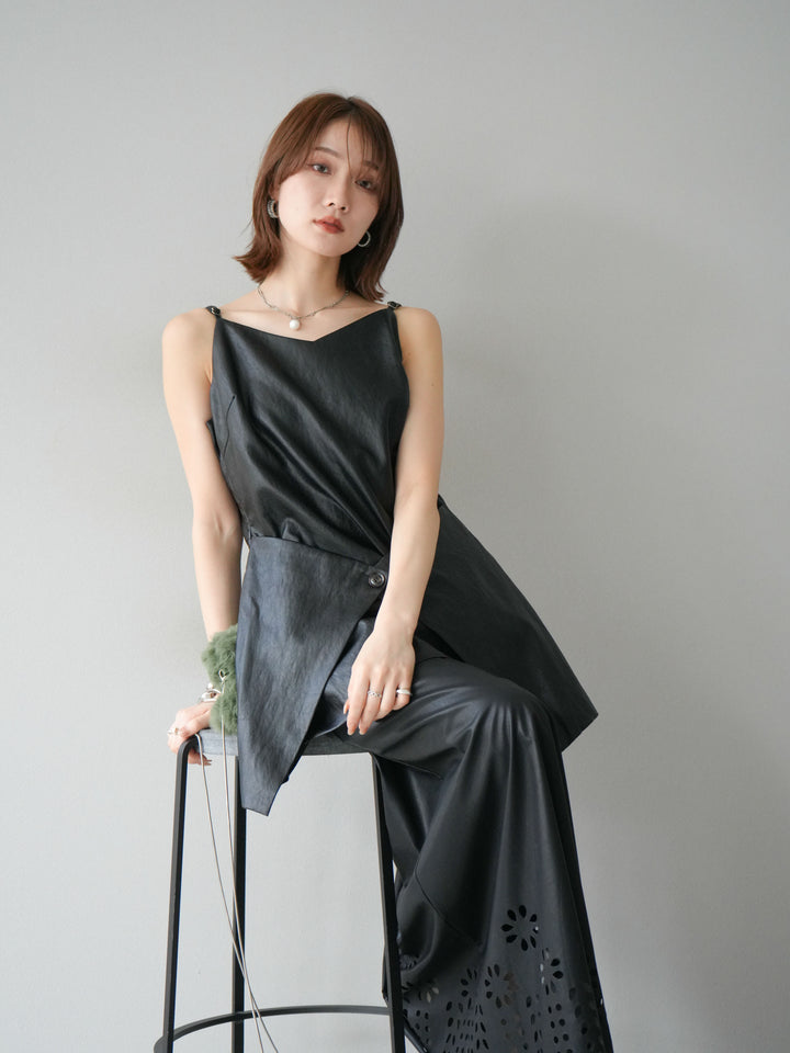 [予約]レイヤードレザーキャミソールチュニック/ブラック