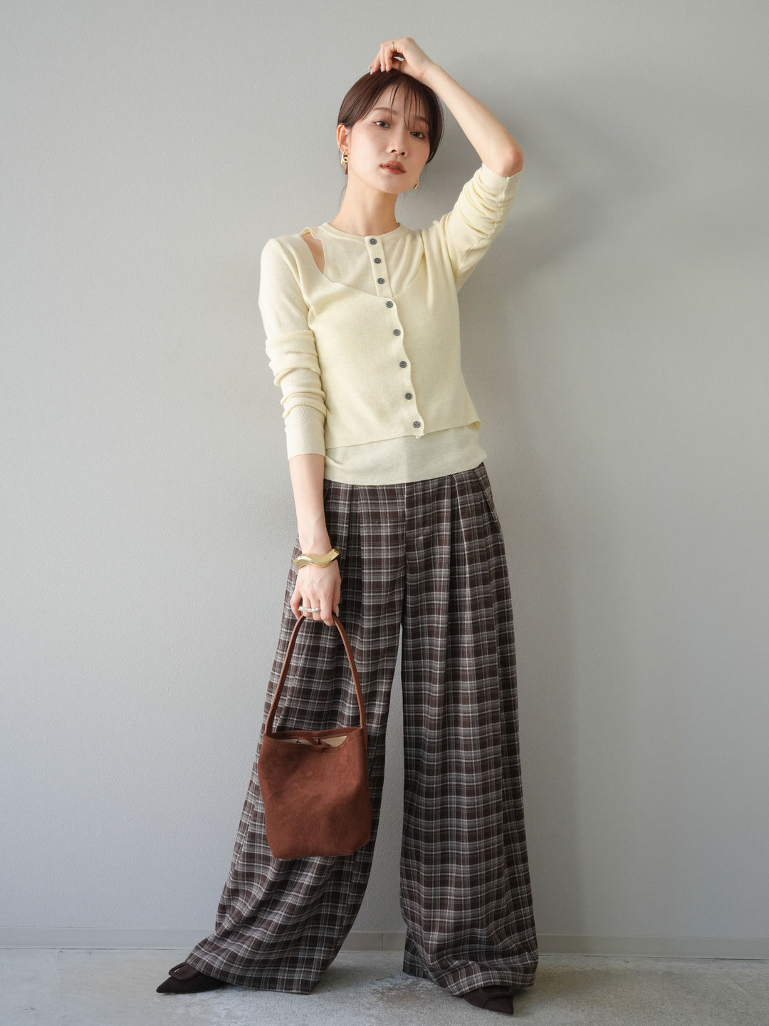 [予約]レイヤードデザインニットカーディガン/アイボリー