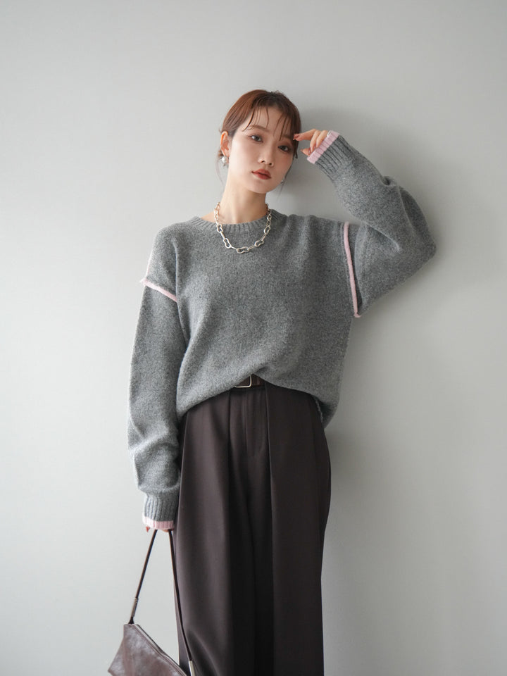 [予約]バイカラーパイピングニットプルオーバー/gray