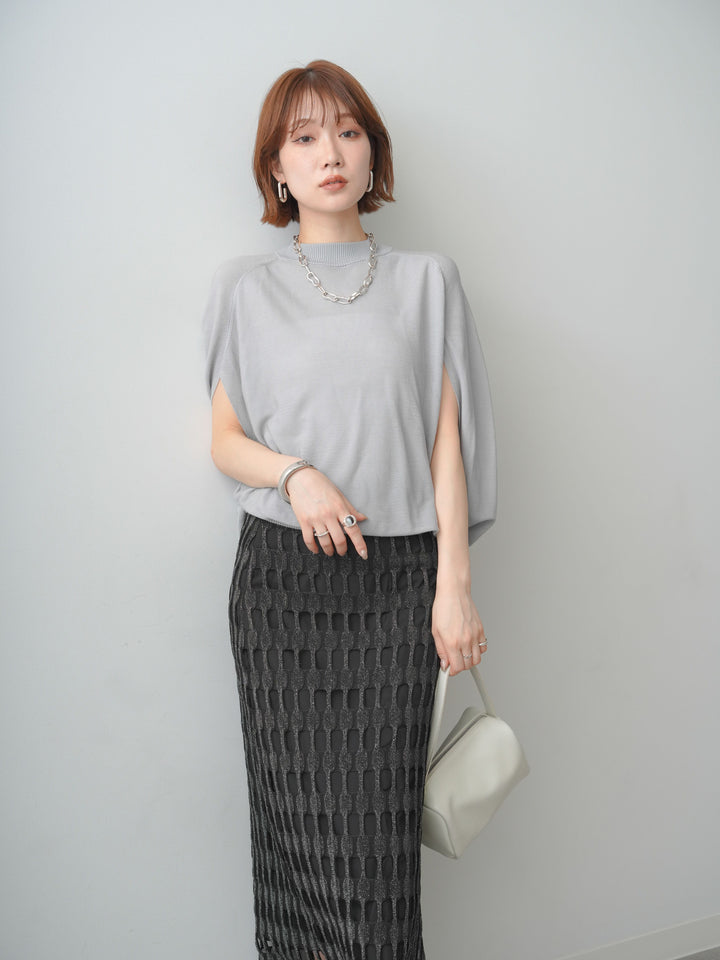 [予約]ボトルネックドロップショルダーニットトップス/grey