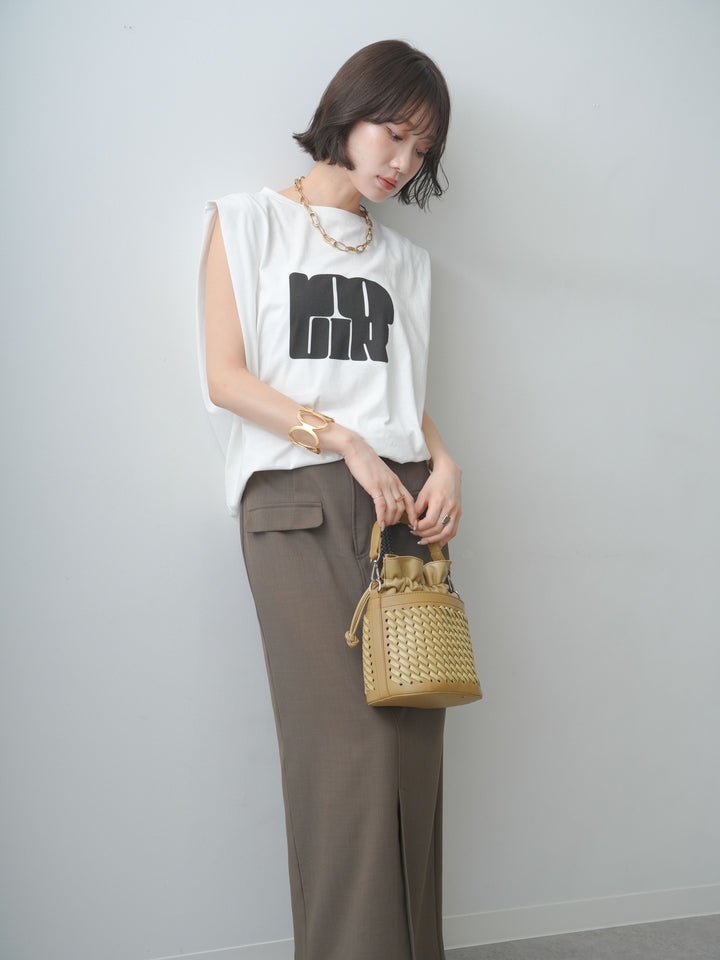[SET]ショルダータックノースリーブオーバーTEE+ショルダータックノースリーブオーバーTEE+クレープデシンフラップ付きストレートスカート(3set)