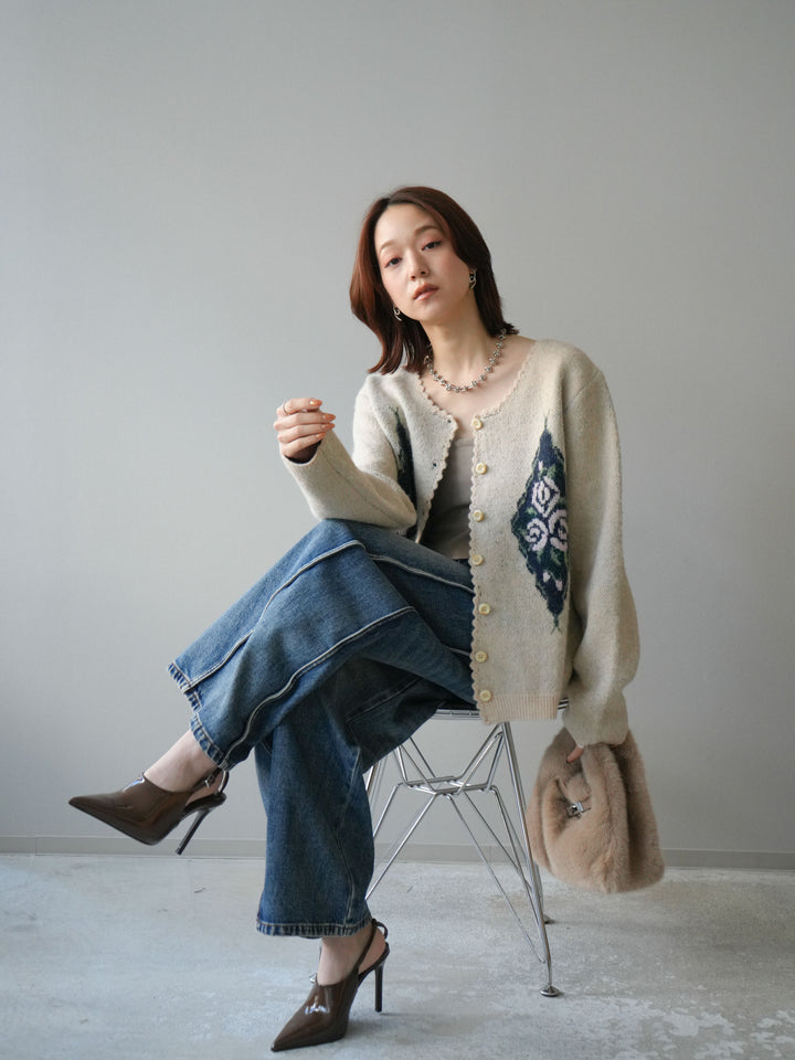 [予約]アンティークフラワージャガードニットカーディガン/ivory