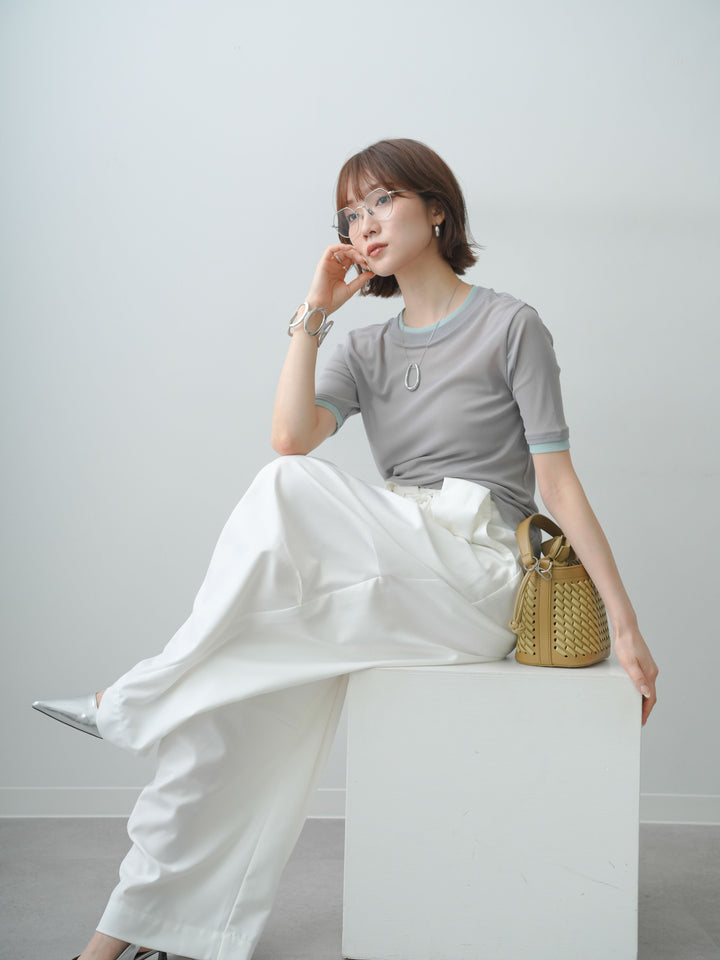 [予約]トリムレイヤードシアー半袖トップス/gray