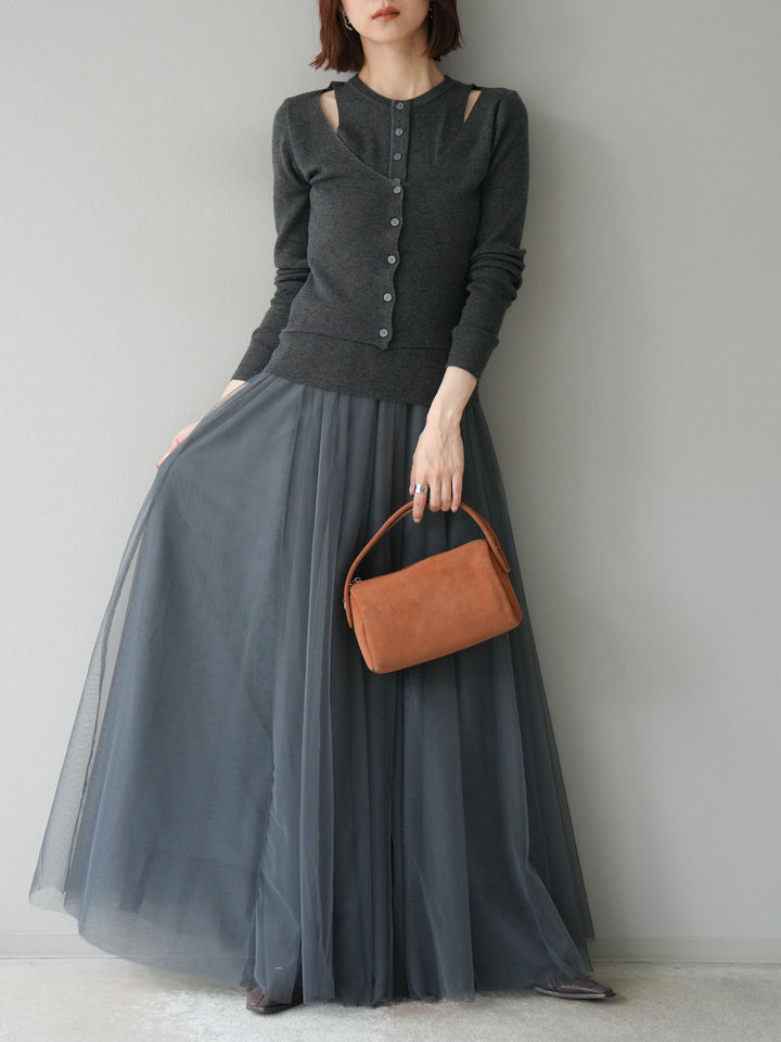 [予約]レイヤードデザインニットカーディガン/チャコール